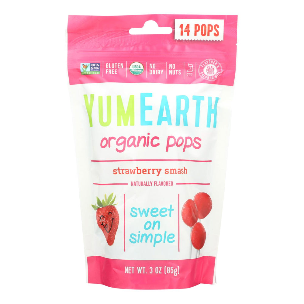Yummy Earth Organic Standup Lollipops Strawberry Smash - 3 Oz - Case Of 6