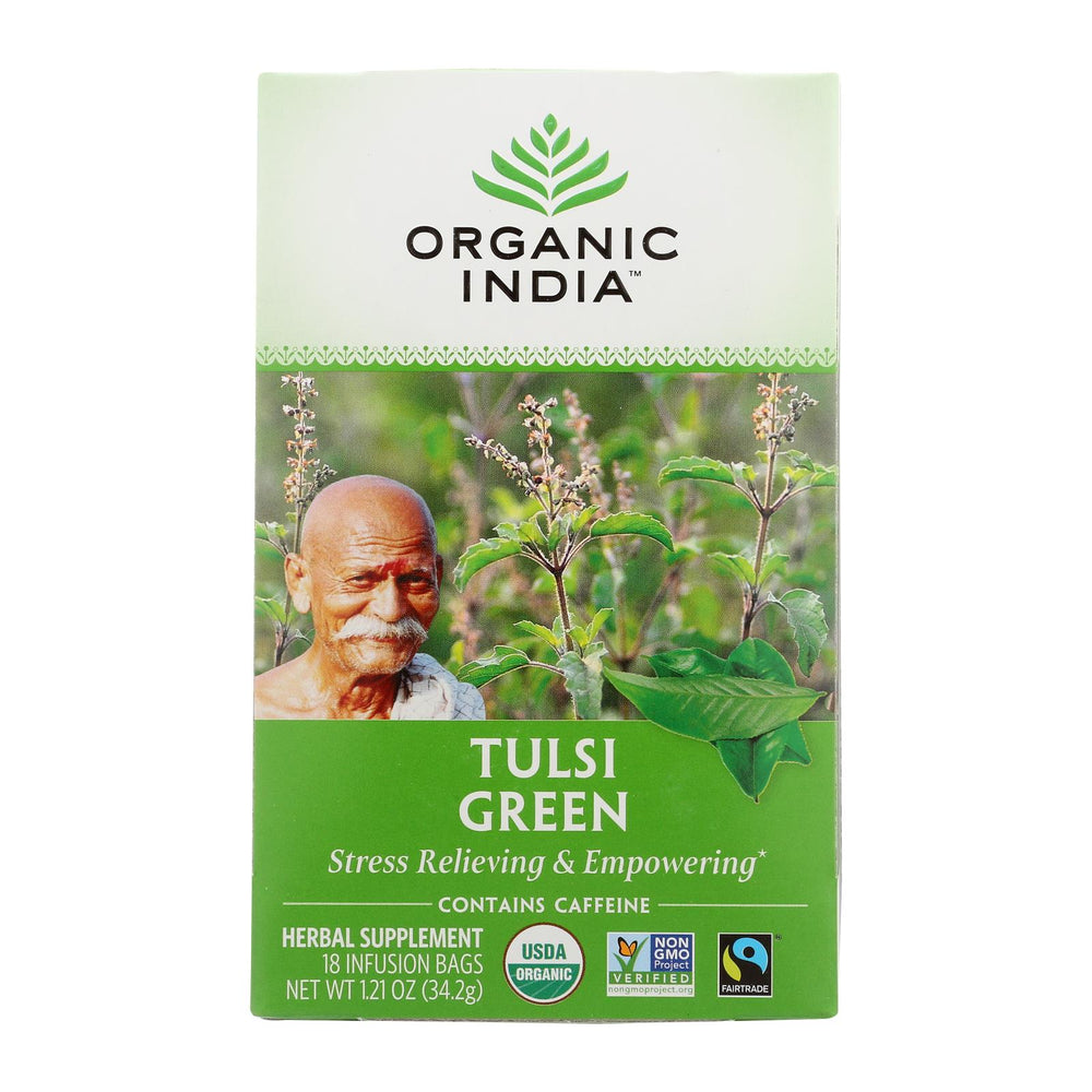 Organic India Tulsi Tea Green Tea - 18 Tea Bags - Case Of 6