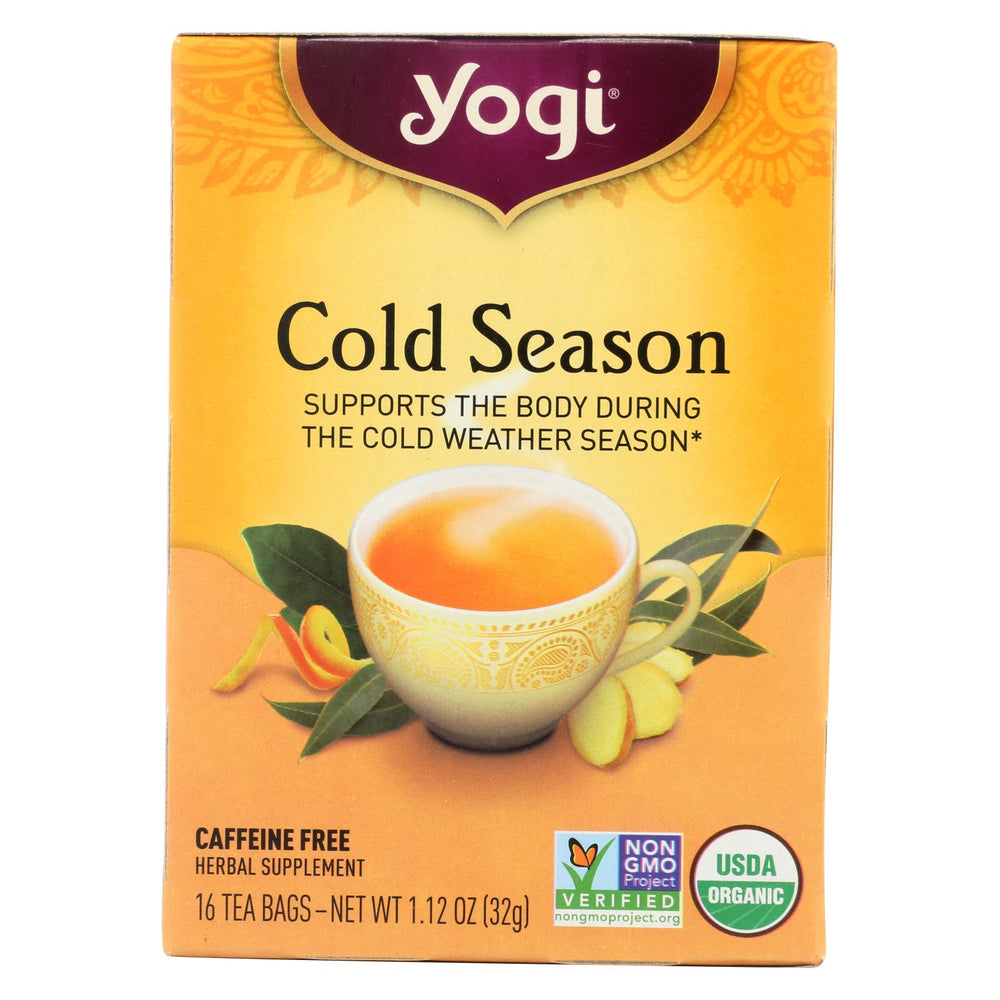 Yogi Organic Cold Season Herbal Tea Caffeine Free - 16 Tea Bags - Case Of 6