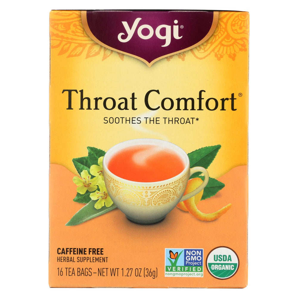 Yogi Organic Throat Comfort Herbal Tea Caffeine Free - 16 Tea Bags - Case Of 6