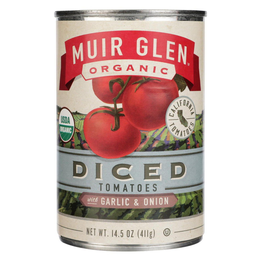 Muir Glen Diced Tomatoes With Garlic And Onion - Tomato - Case Of 12 - 14.5 Oz.