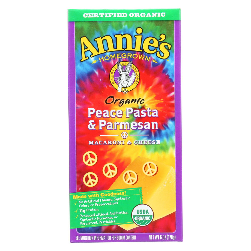 Annies Homegrown Macaroni And Cheese - Organic - Peace Pasta And Parmesan - 6 Oz - Case Of 12