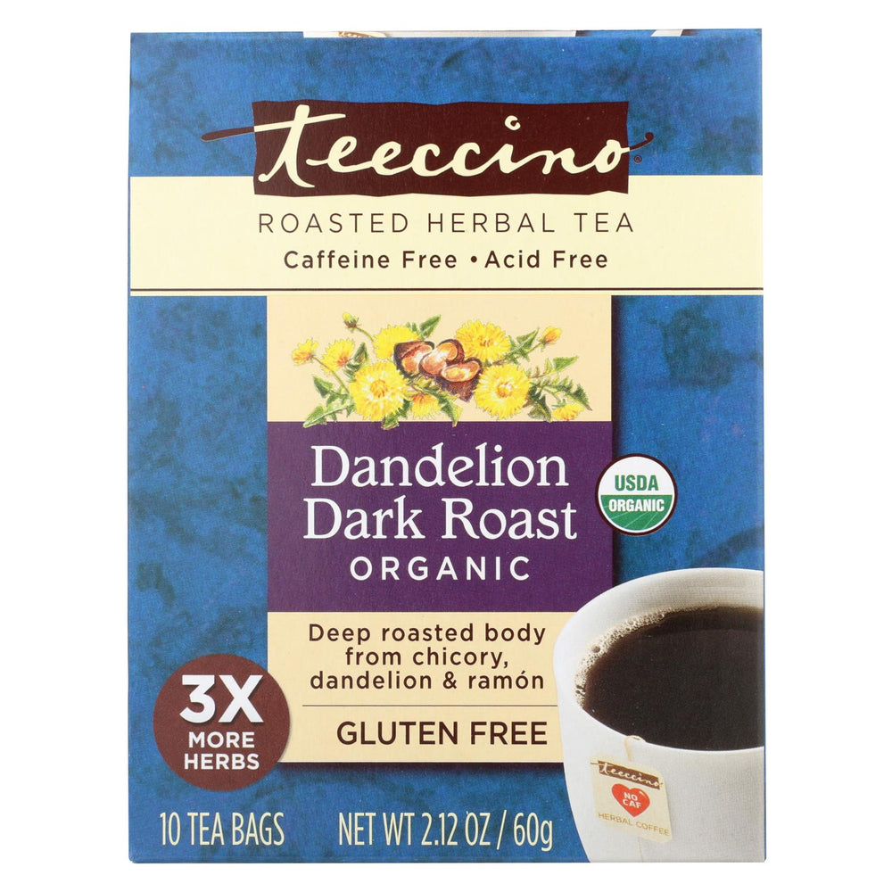 Teeccino Organic Herbal Coffee - Dandelion Dark Roast - 10 Bags - Case Of 6