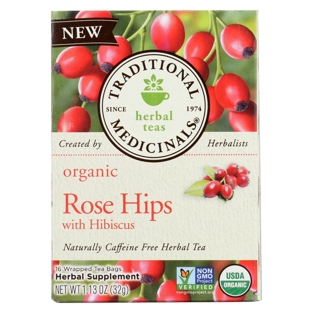 Traditional Medicinals Organic Herbal Tea - Rose Hips With Hibiscus - Case Of 6 - 16 Count